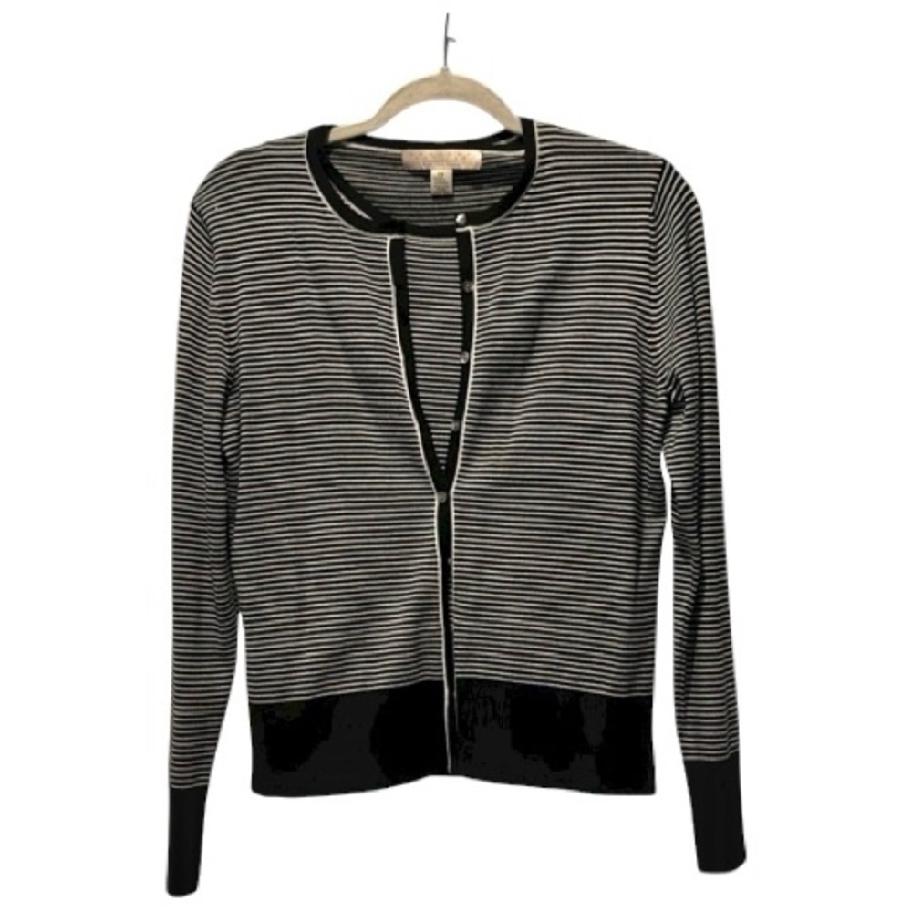 Belford Silk Blend Striped Twinset Cardigan & Shell | Navy & White | Petite M